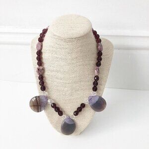 NWT Genuine Jasper, Purple Agate & Crystal Beaded Necklace